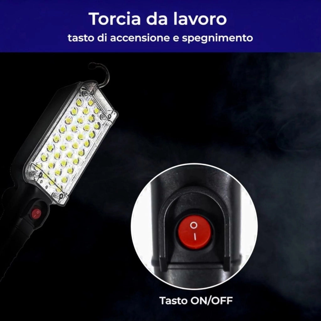 Lampada Torcia Lavoro Base Calamitata Portatile 34 LED ricaricabile 37606