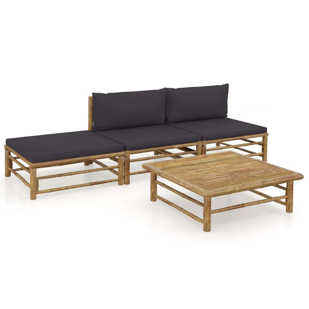 Set Divani da Giardino 4 pz con Cuscini Grigio Scuro in BambÃ¹ cod mxl 41848