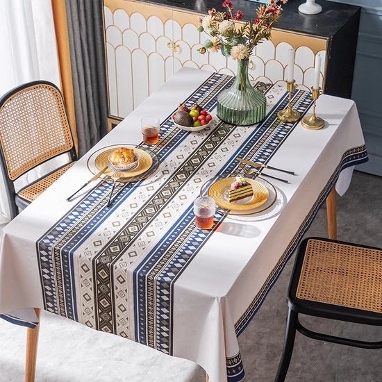 Tappeto di PVC per tavolo impermeabile e lavabile, riutilizzabile, per decorazione di tavolo da cucina e catering, blu quadrato, 140*220