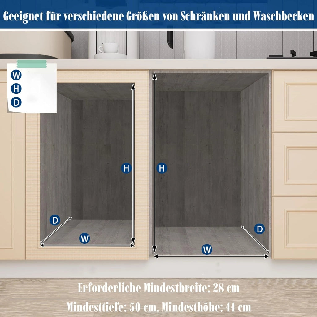 Pattumiera per cucina, 2 scomparti, estensibile, per cucina, armadio inferiore con guide telescopiche, sistema di separazione dei rifiuti, grigio, 1 x 20 L + 1 x 10 L