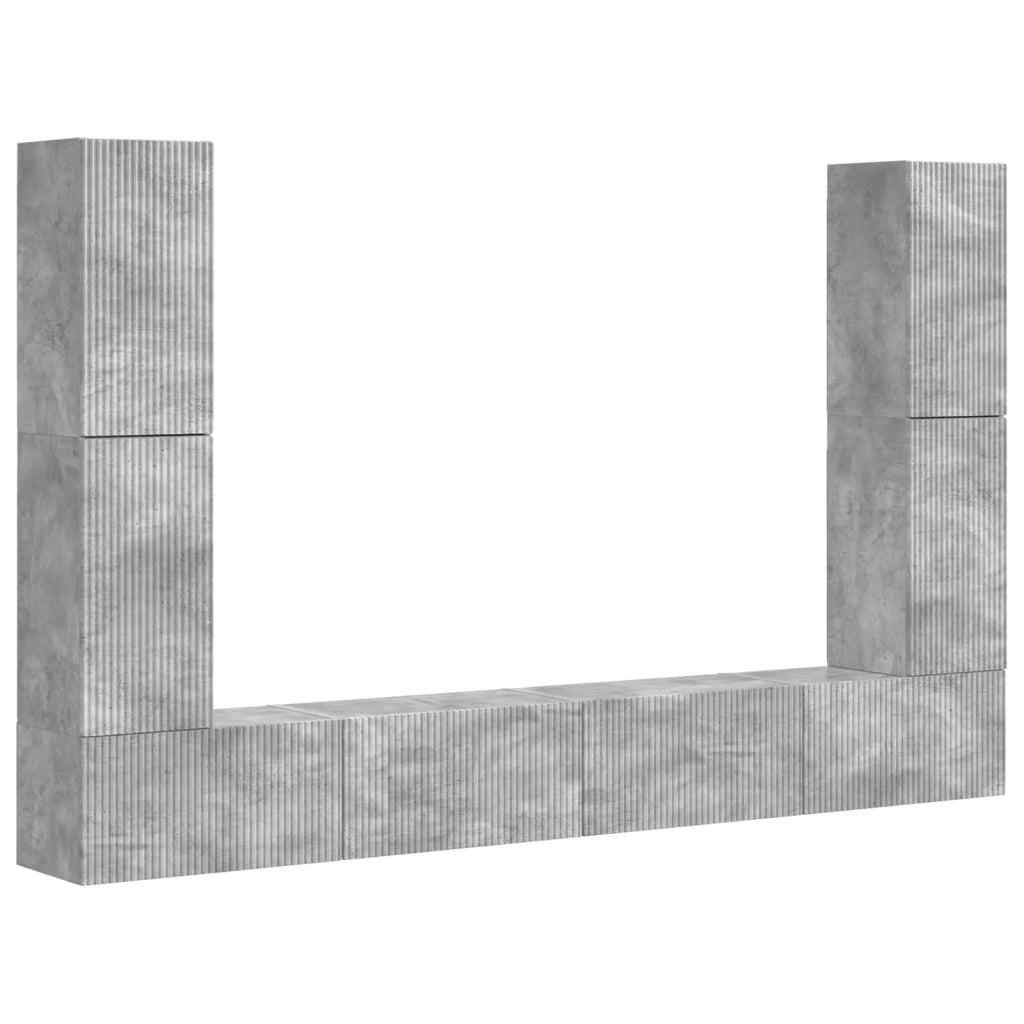 Set mobile TV 8 pcs Grigio cemento Legno multistrato
