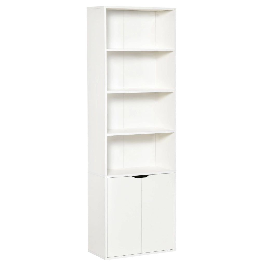 Libreria Moderna 4 Ripiani 59x29x180 cm con Armadietto a 2 Ante in Legno Bianco