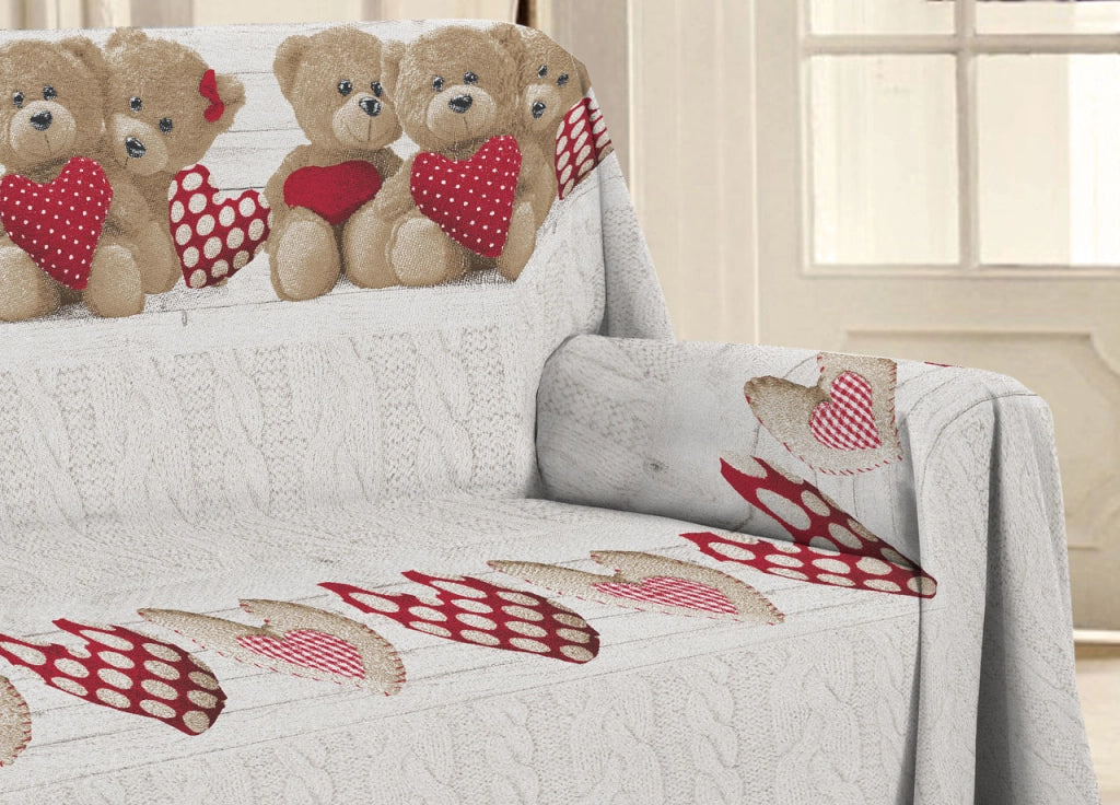Telo Arredo Multiuso Linea Pensieri Delicati In 100% Cotone Disegno New Orsetti - Singolo - Rosso