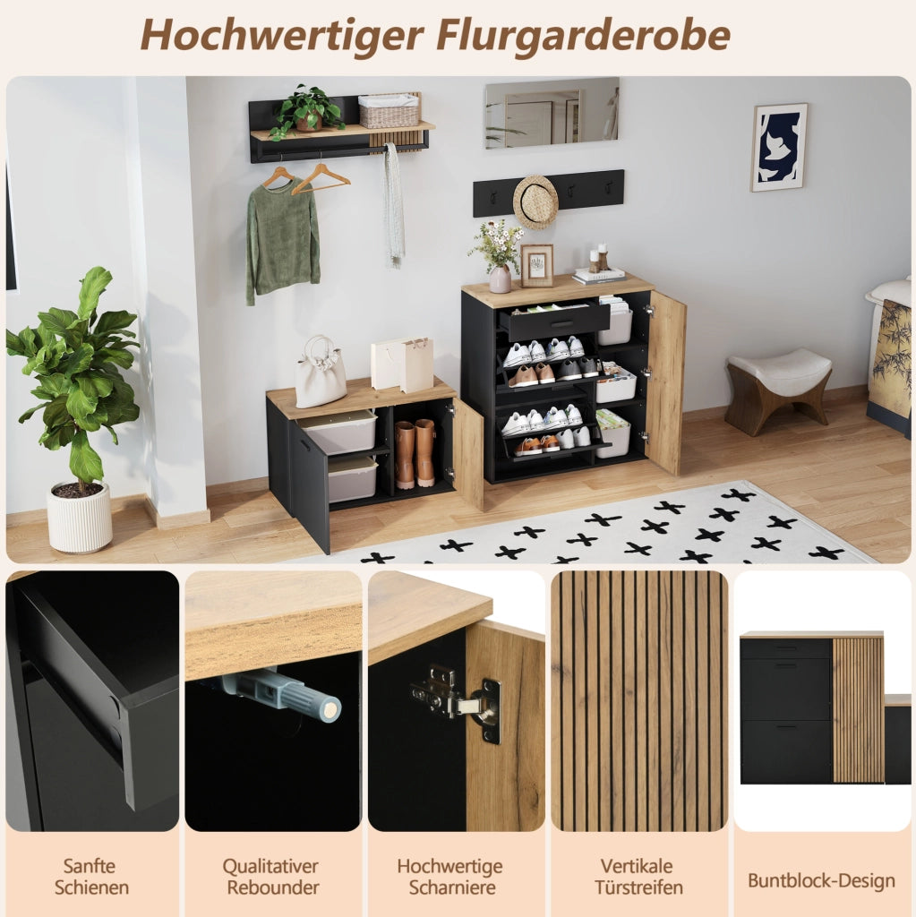 Set ingresso 5 pezzi con scarpiere, panca e specchio