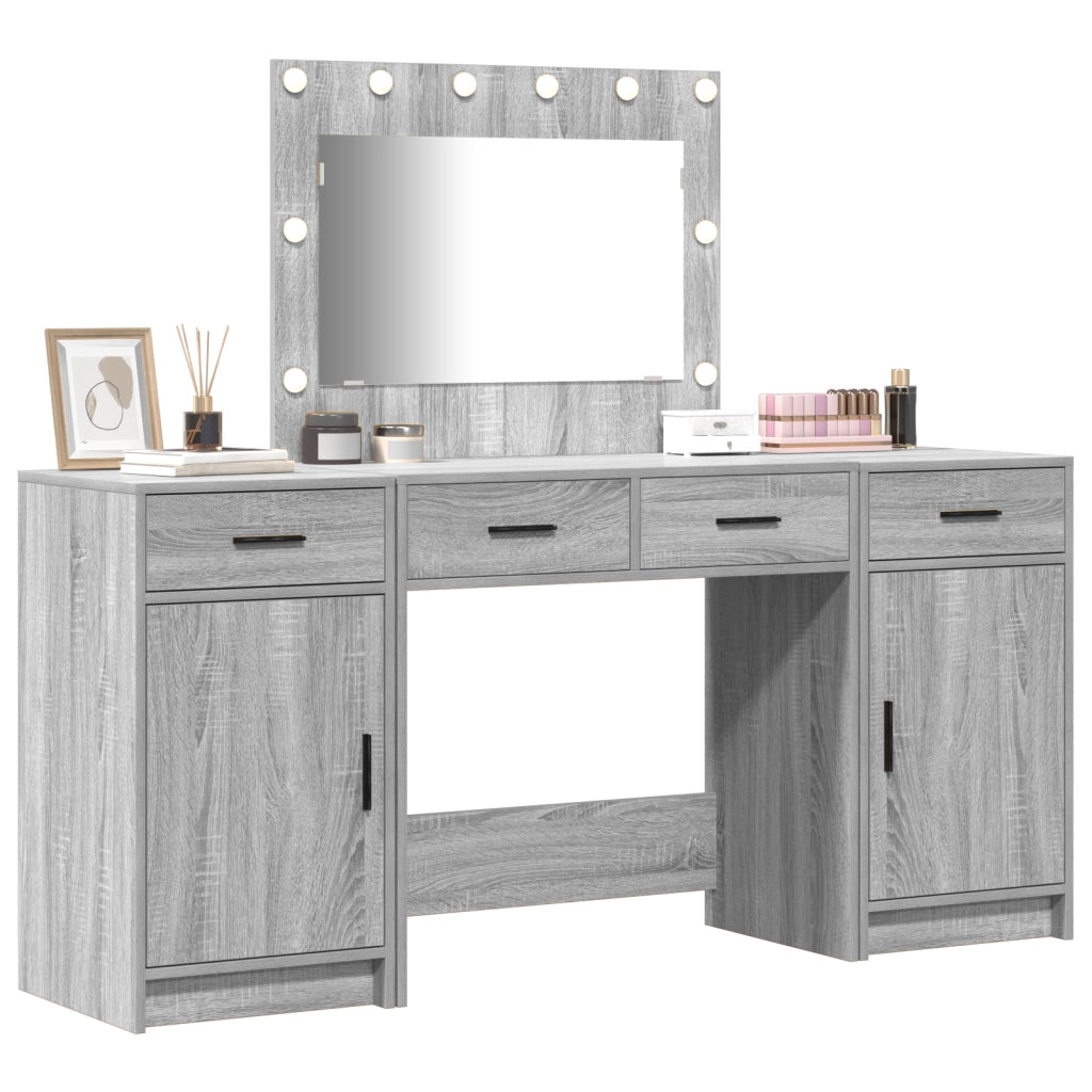 Set di Toeletta da 3 Pezzi con LED in Grigio Sonoma in Legno Ingegnerizzato