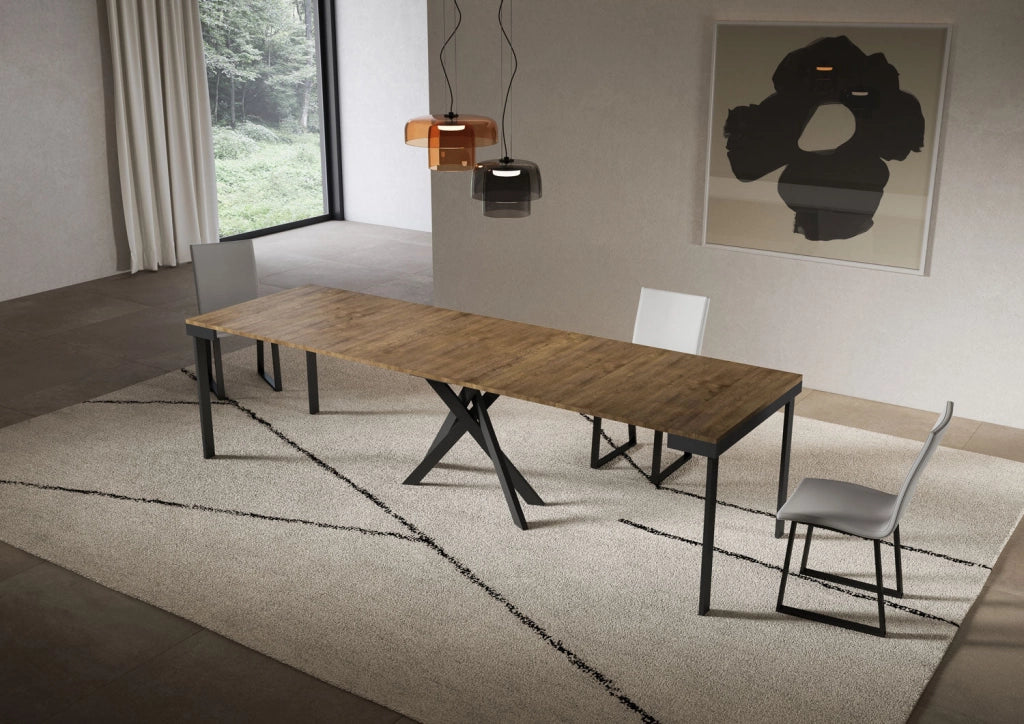 Consolle Allungabile 90-300x40x77 cm Saki Evolution Noce Gambe Antracite