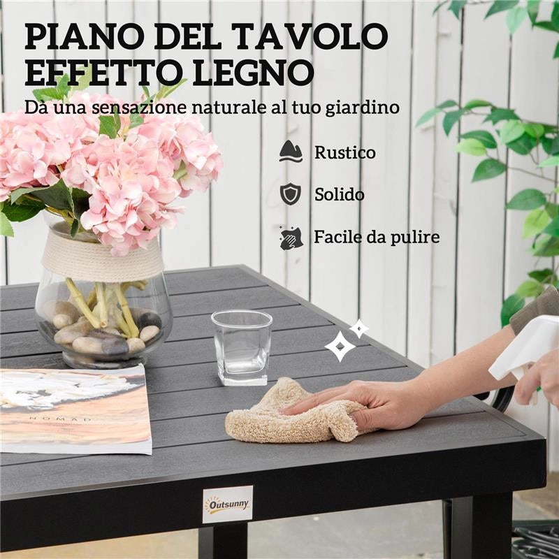 TAVOLO DA GIARDINO TAVOLA DA PRANZO EFFETTO LEGNO, 78X78 CM, NERO