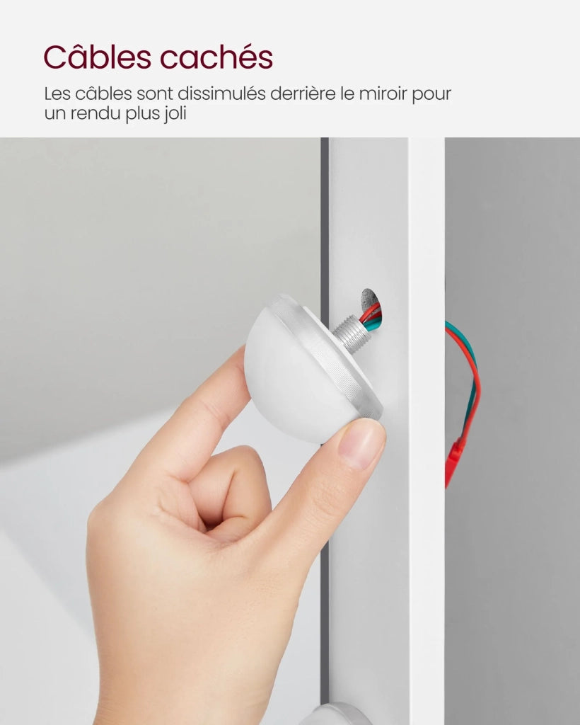 Toeletta con specchio tavolo da trucco con 9 lampadine LED orientabili 2 cassetti e 3 vani portaoggetti stile moderno bianco 12_0005169