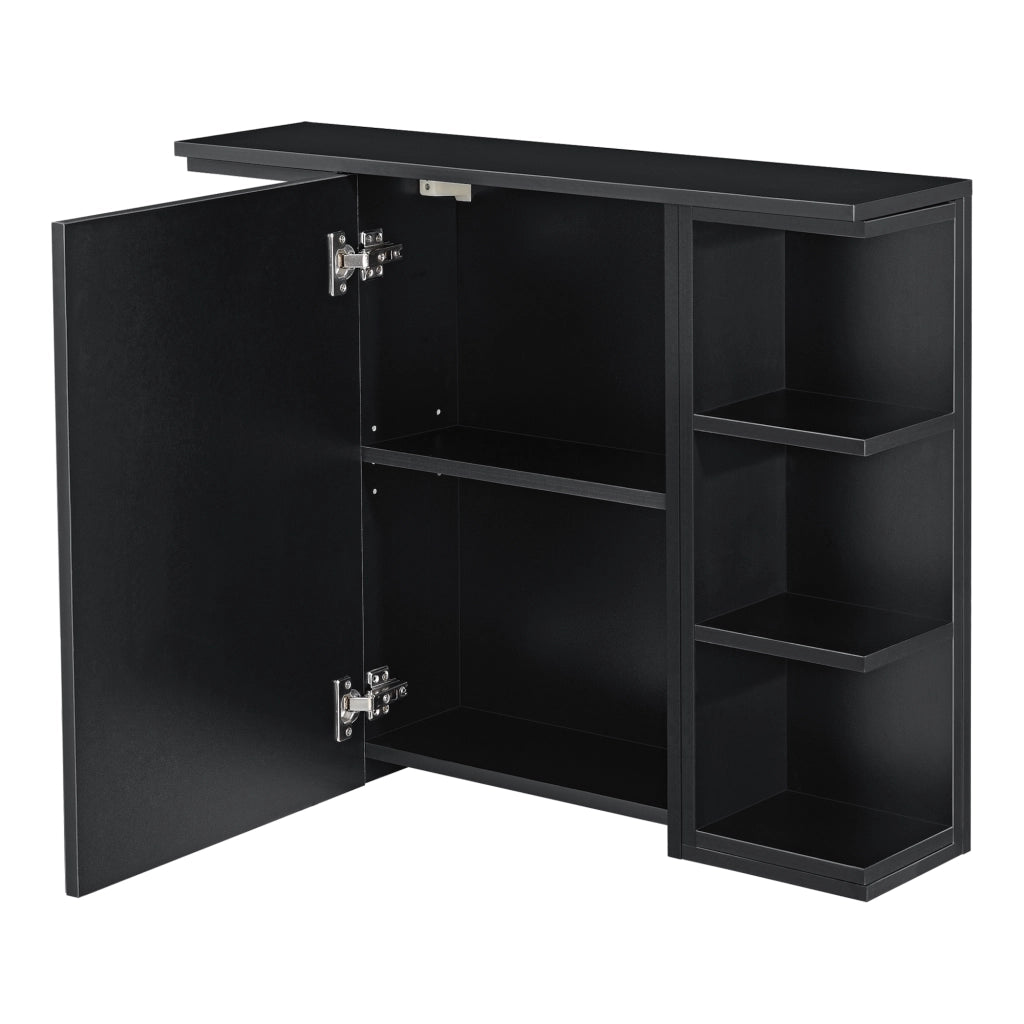 Armadietto da Muro Harstad per Bagno con Specchio Anta e Ripiani Laterali 64x80x20 cm - Nero [en.casa]