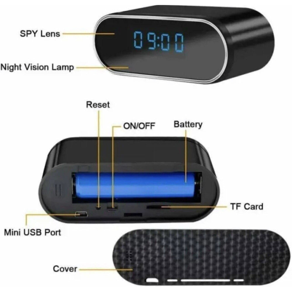 Trade Shop - Sveglia Orologio Con Telecamera Spia Nascosta Con Visione Notturna Sorveglianza -