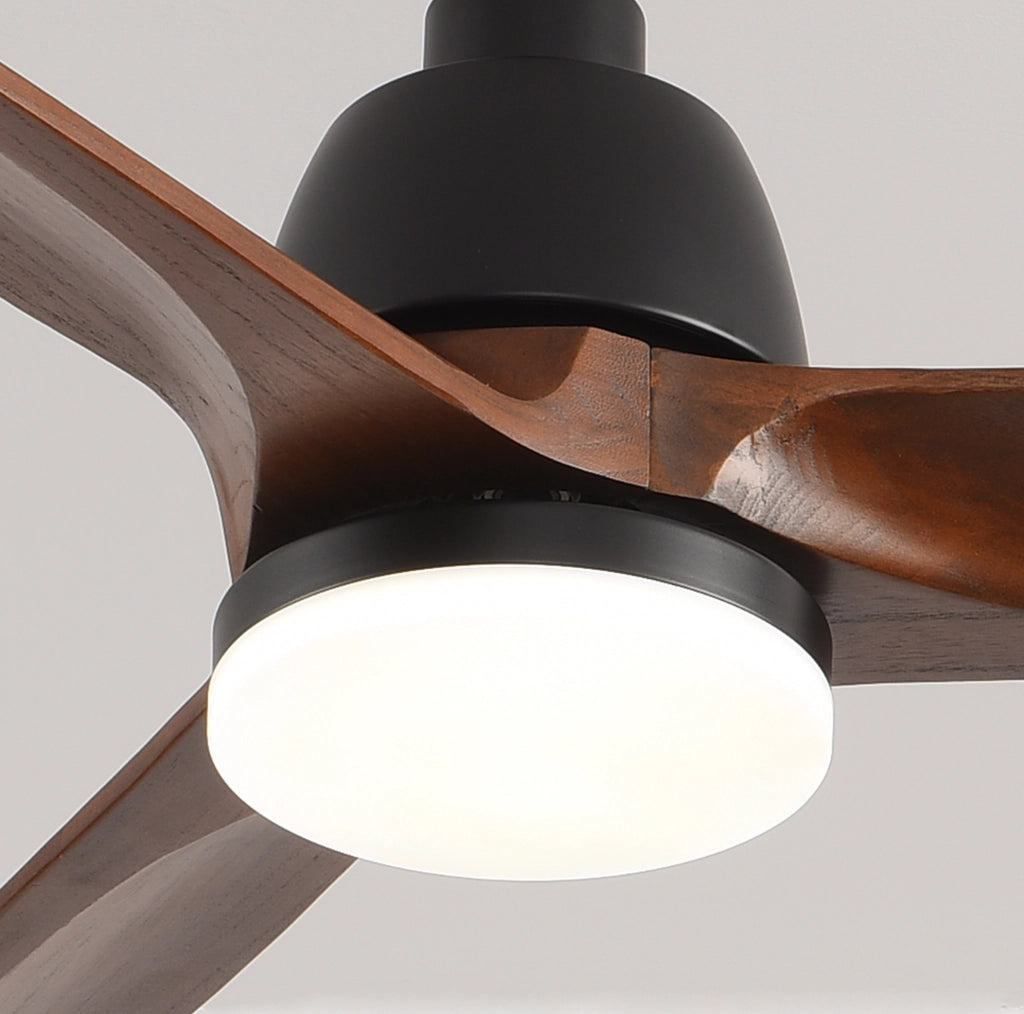Ventilatore a soffitto 52" con luce LED dimmerabile e telecomando, legno noce e nero