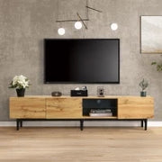 Moderno Mobile TV con Venatura del Legno, Luci LED Variabili, Design Minimalista - MDF Resistente, Capacità di 50 kg, Naturale