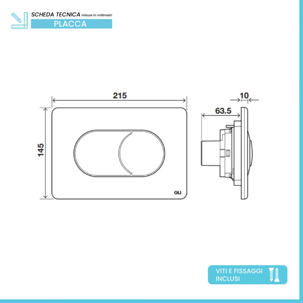 Placca di comando Oli Salina Dual bianca 21,5 cm in ABS con doppio scarico ad azionamento pneumatico