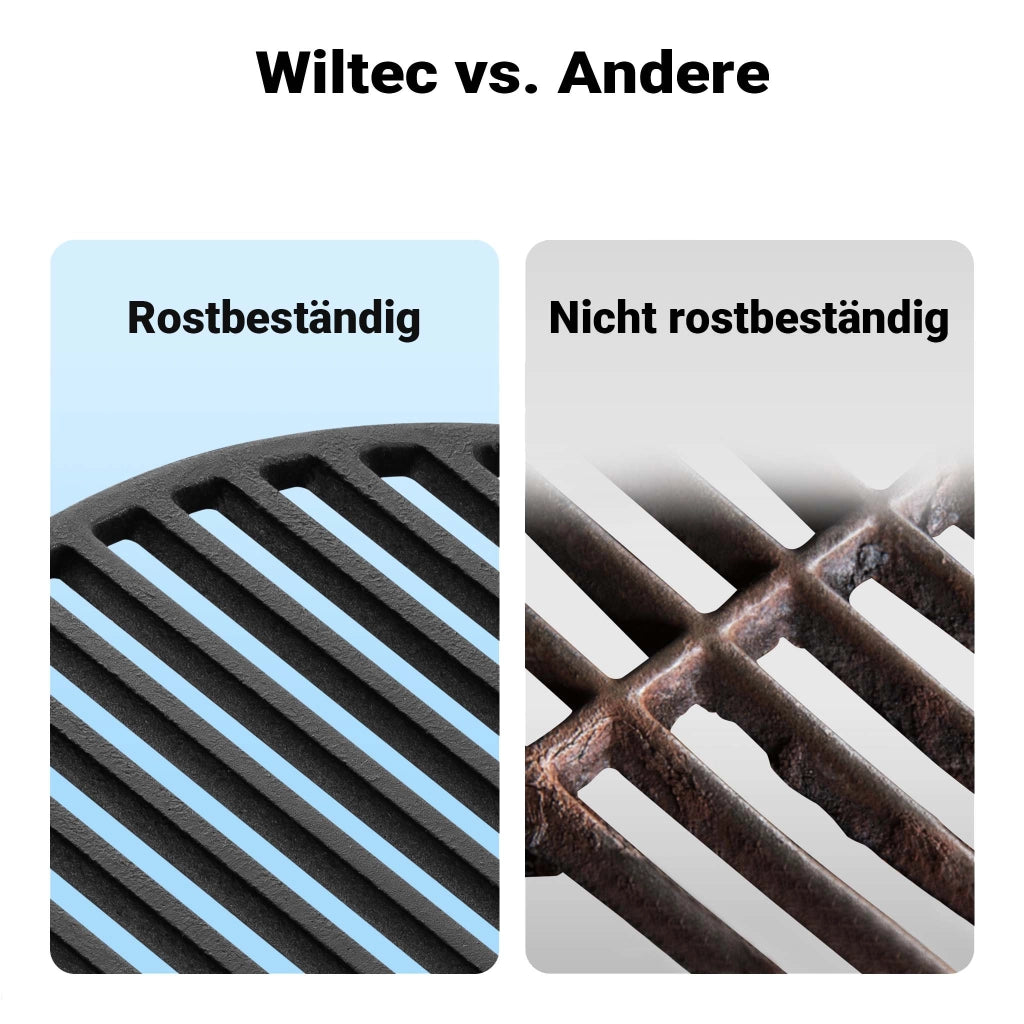 Set 1x Piastra in ghisa rigata + 1x Griglia in ghisa, forma a mezza luna, 49,8 x 24,3 cm, per barbecue, bistecchiera, ideale per grigliare carne, pesce, verdure