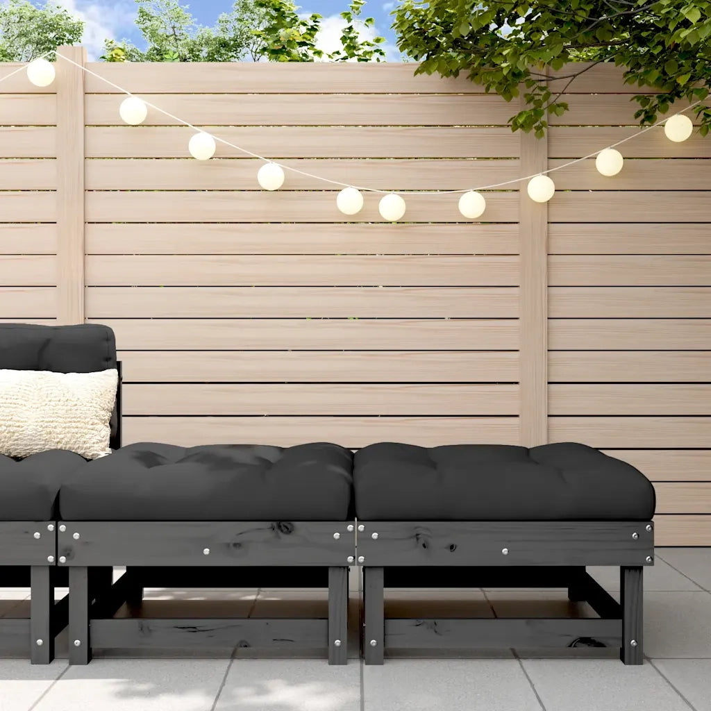 Poggiapiedi Giardino con Cuscini 2pz Legno Massello Pino Grigio 825466