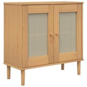 Credenza cassettiera cassettiera mobile contenitore organizer cucina soggiorno soggiorno effetto rattan 80 x 35 x 80 cm legno di pino massiccio marrone 02_0036231