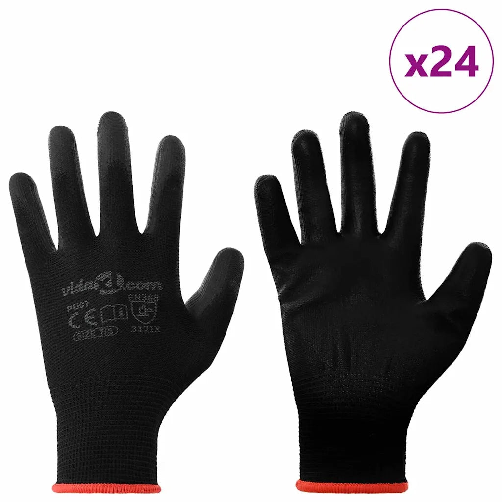 Guanti da Lavoro 24 pcs Nero 7 / S Poliestere 42020711