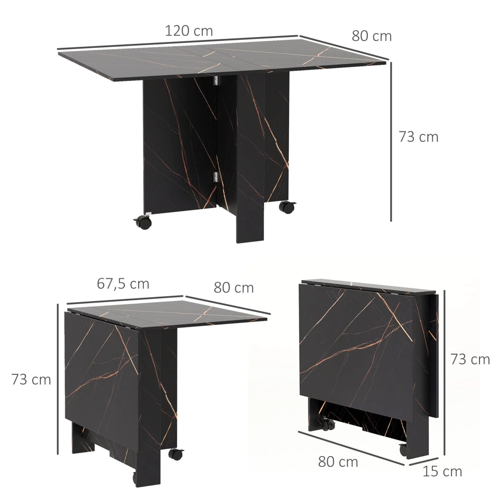 Tavolo pieghevole da pranzo ¨C zephmum ¨C 120x80x73 cm nero effetto marmo