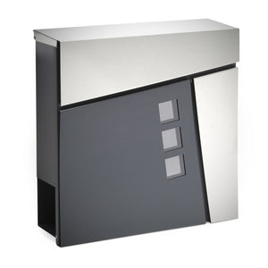 Cassetta postale con vano portagiornale V24 antracite e acciaio inox 370 x 105 x 370 mm