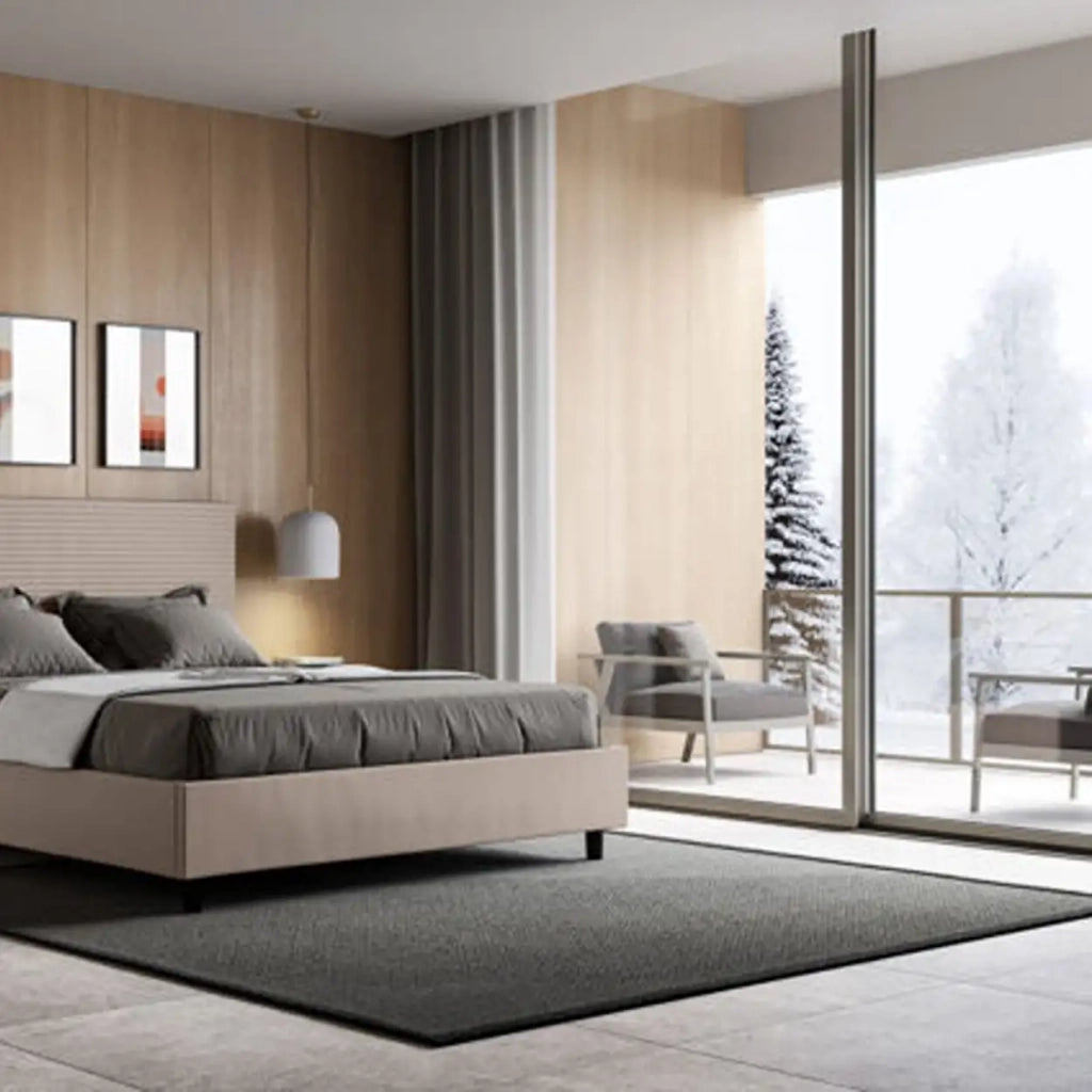Letto matrimoniale contenitore imbottito 160x190 similpelle tortora Focus