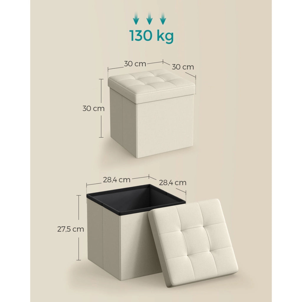 Pouf contenitore pieghevole bianco panna in simil lino
