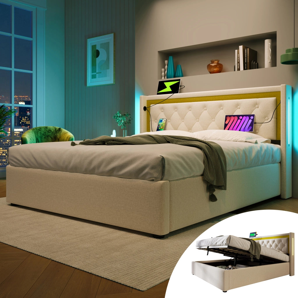 letto imbottito cotone beige 140x200 cm