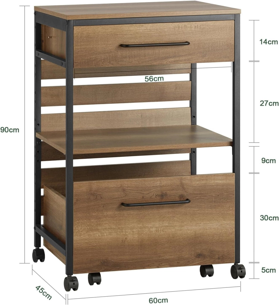 Carrello da cucina con cassa contenitore rimovibile, carrello su ruote/serving cart/bar cart stile vintage, LxAxP ca. 60×90×45 cm FKW118-PF