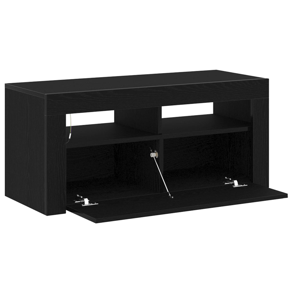 Mobile TV con LED Nero Rovere 90x35x40 cm Legno ingegnerizzato