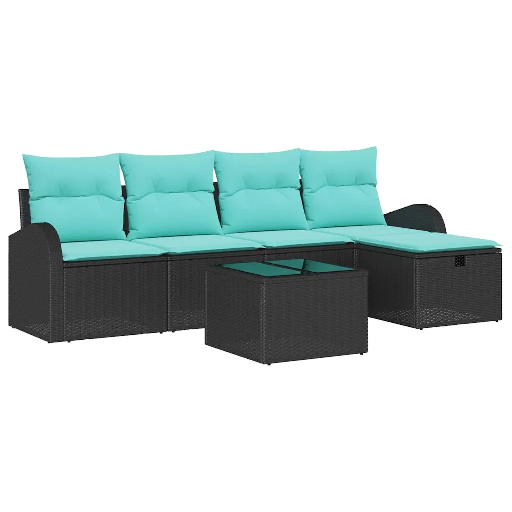 Set Divano da Giardino con cuscino 6 pcs Nero Poly Rattan 3360407