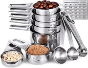 Set di 15 becher e cucchiai in acciaio inox 18/8 con manico largo e 7 cucchiai TSP/TBSP con 2 anelli D e 1 tavola di conversione magnetica (Argento)