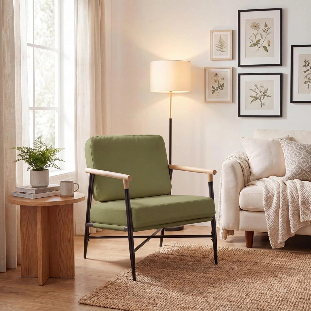 Poltrona Salotto Imbottita, Sedia da Lettura, Relax, Poltroncina con Braccioli, Schienale e Cuscini, per Soggiorno, Camera da Letto, Sala Attesa, Moderno e Comodo, 67 X 73 X 88 CM (Verde)