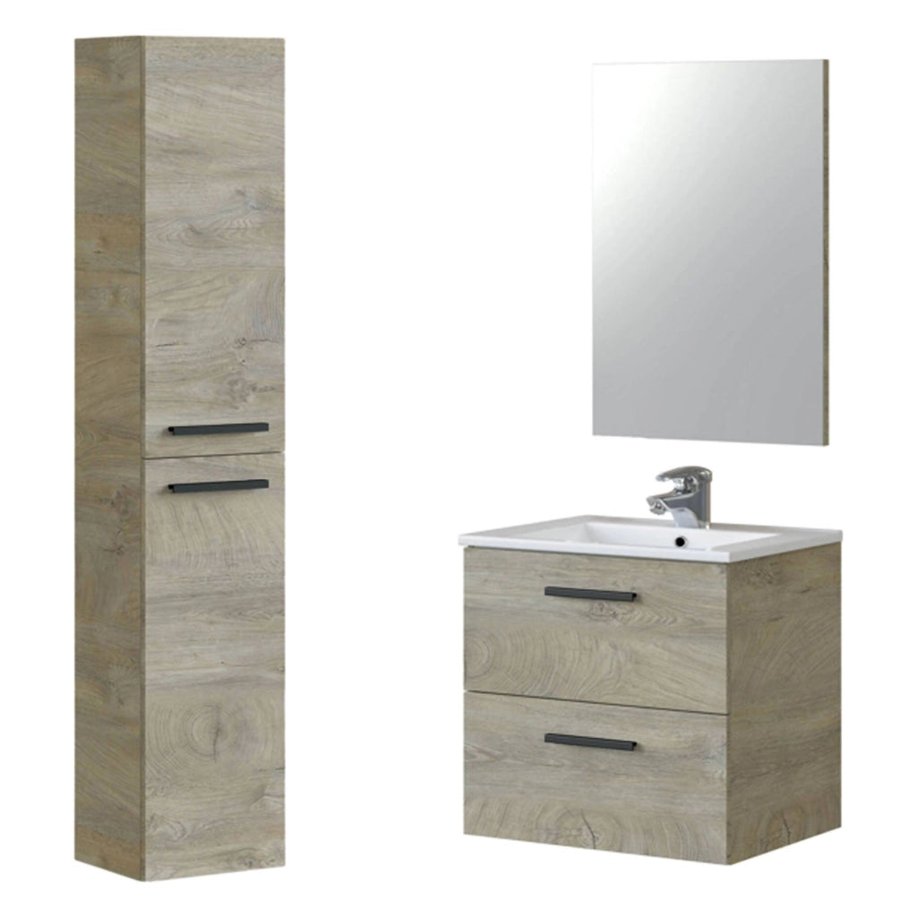 Martesana, set Mobili Bagno Specchio Incluso, Marrone Rovere