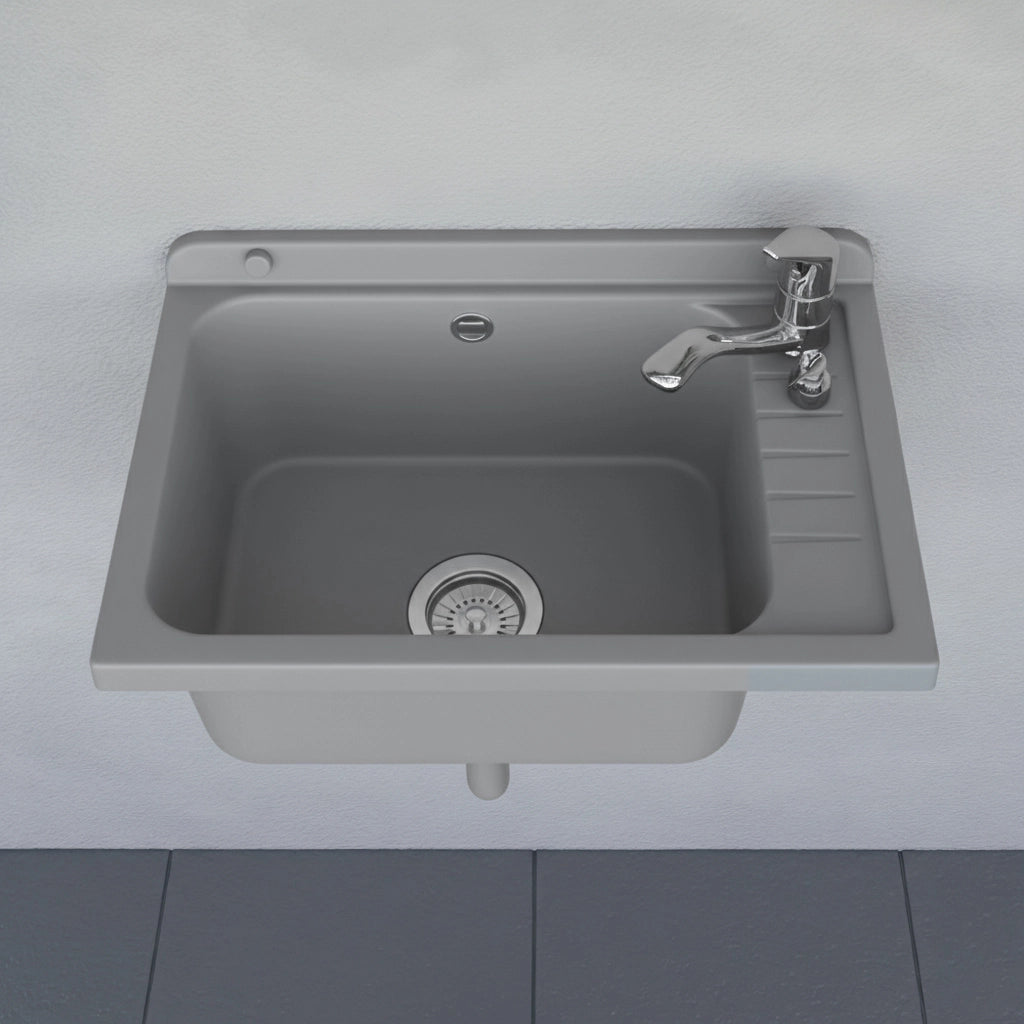 Pilozzo da muro 58x38 cm grigio in PVC con piletta in acciaio inclusa