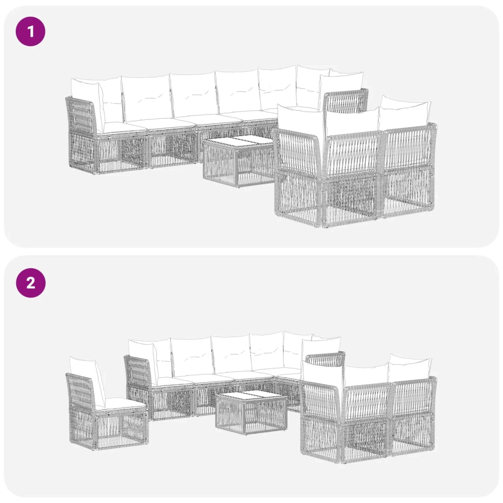 Set Divano da Giardino 9 pcs Beige polyrattan