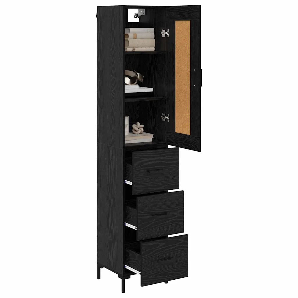 Credenza | Madia | Buffet da pranzo | Armadio da pranzo Rovere Nero 34,5 x 34 x 180 cm Legno multistrato