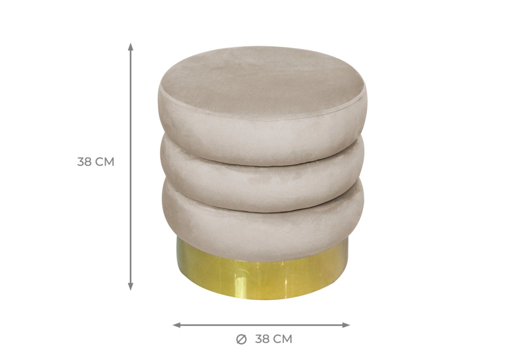 Pouf Salotto/Camera Rotondo Imbottito Modello Velvet Creamy Tinta Unita - Pouf - Beige