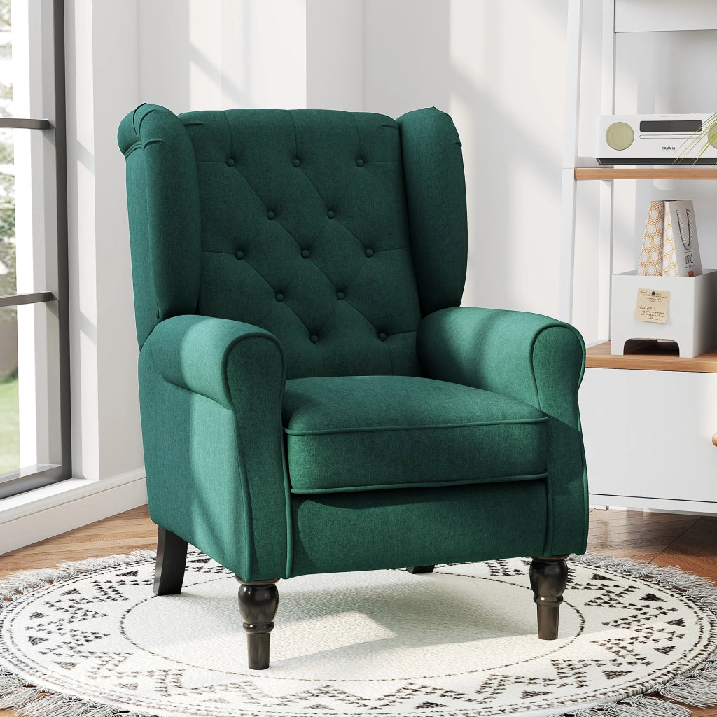 Poltrona berg¨¨re imbottita ¨C Xylo ¨C tessuto verde scuro con orecchie 74x86x102cm