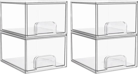 4 cassetti di stoccaggio a pile, organizzatore in acrilico con 32 gomme antiscivolo, organizzatore a lobi in acrilico per comodino, bagno