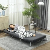 Poltrona Letto 3 in 1 con Schienale Regolabile e Cuscino in Tessuto Effetto Lino, Grigio Scuro
