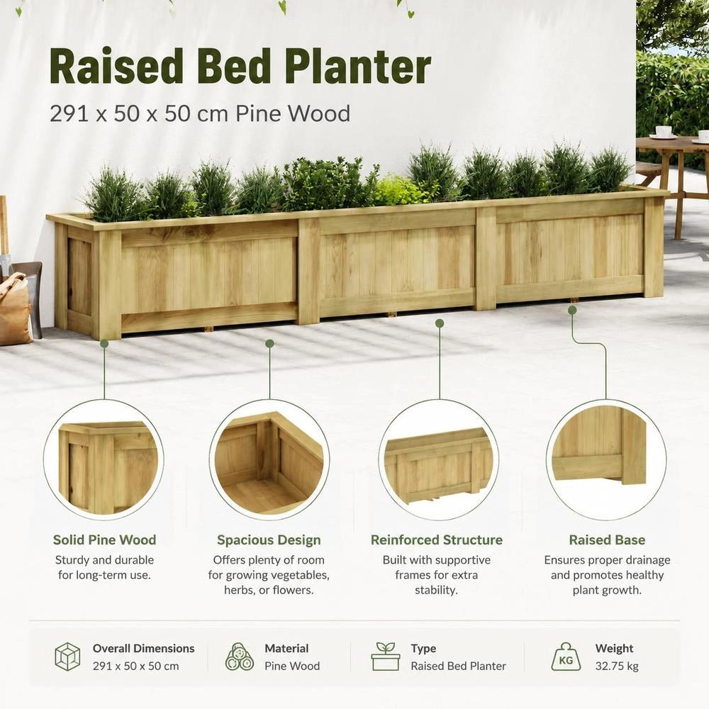 Raised Bed 291 X 50 X 50 Cm Impregnated Pinewood
