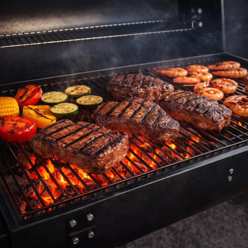 Barbecue A Carbone Con Coperchio E Ripiani Laterali BBQ Grill Da Giardino Con Griglia Rialzata Scaldavivande Struttura In Acciaio Ruote E Cassetto Raccogli Cenere 110 x 70.5 x 101.5 Cm Nero
