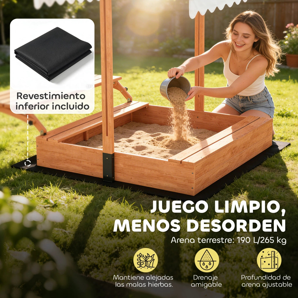 Sabbiera con Tavolo Picnic Legno ¨C Xylo ¨C Tettoia Regolabile Marrone 184x110x120cm