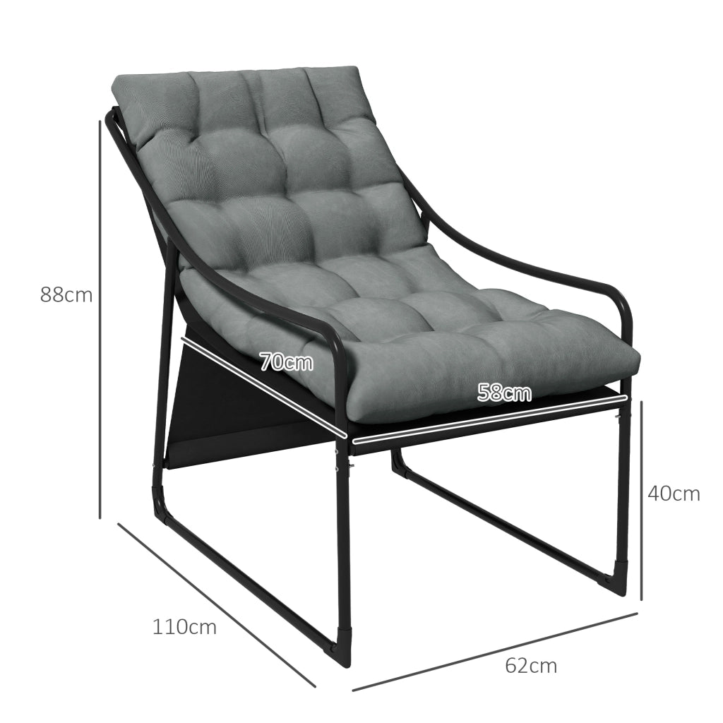 Poltrona da Giardino con Cuscino Imbottito ¨C Zephmum ¨C Grigia e Nera, Acciaio e Poliestere, 62x110x88 cm