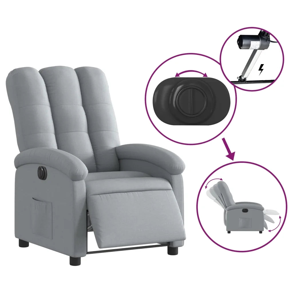Poltrona Elettrica Reclinabile-Divano Sedia Grigio Chiaro in Tessuto 638473