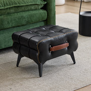 Pouf poggiapiedi multifunzione con maniglia, piedini antiscivolo e struttura stabile in pelle PU cerata e acciaio nero