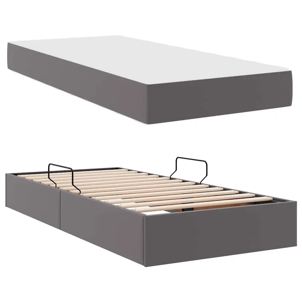 Letto con contenitore e materasso 2 pcs Grigio Pelle