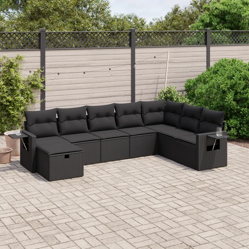 Set Divani da Giardino con Cuscini 8 pz Nero in Polyrattancod mxl 113708