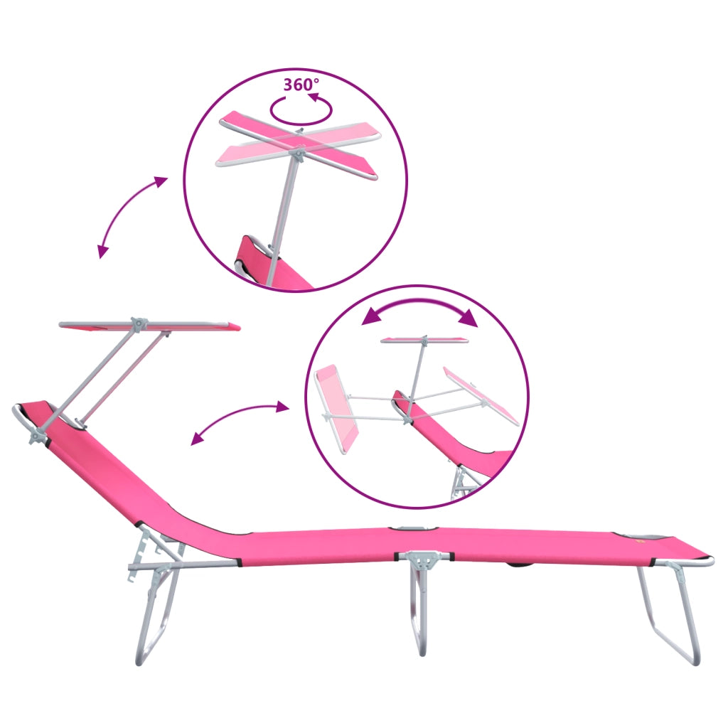 Lettini Prendisole Pieghevoli 2 pz con Tettuccio Rosa Tessuto Oxford 600D