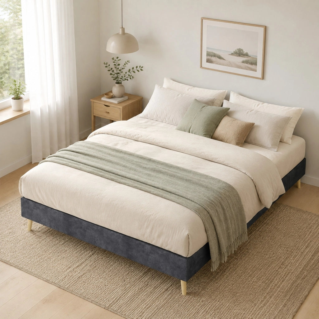 Struttura letto moderna 140x200 cm grigia, stabile e facile da assemblare