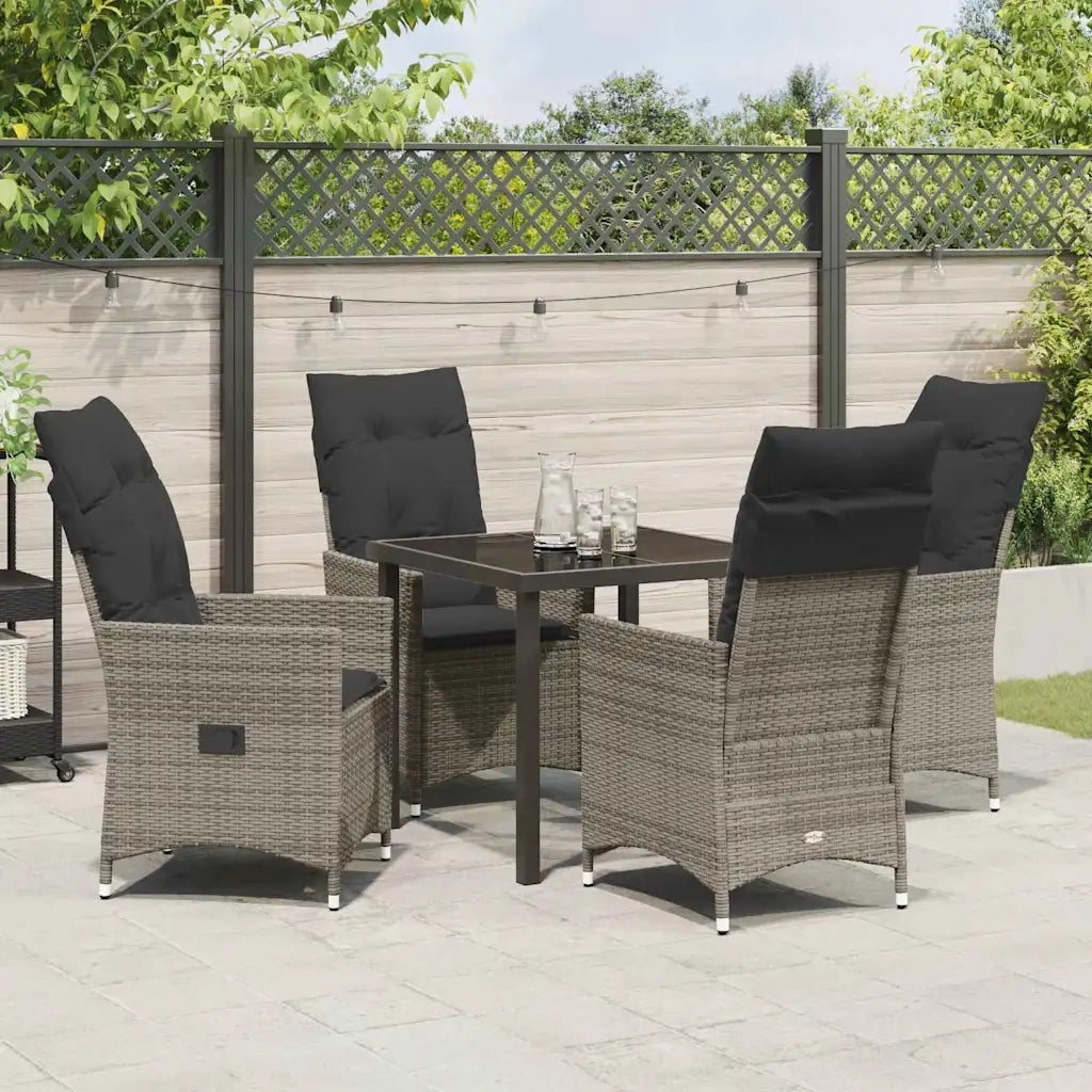 Set da Pranzo per Giardino con cuscino 5 pcs Grigio polyrattan